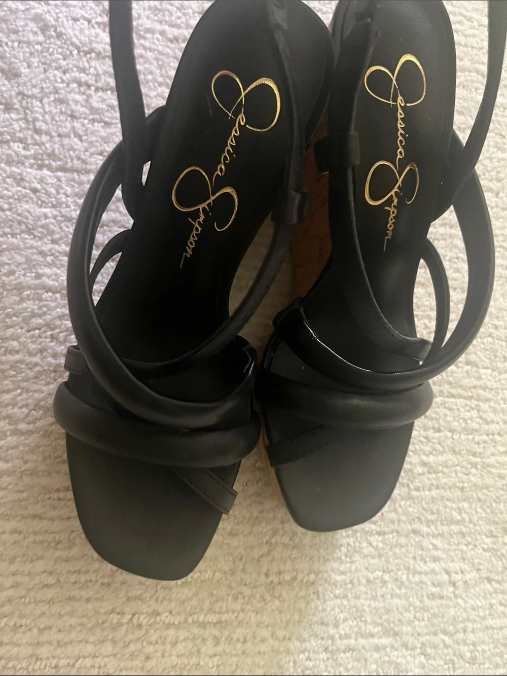 NEW Jessica Simpson Black Multi-Strap Wedge Sandals